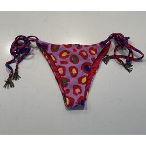 Farm Rio Tie Side Bikini Bottom Women’s Size Medium Leopard Print Beaded Tassels